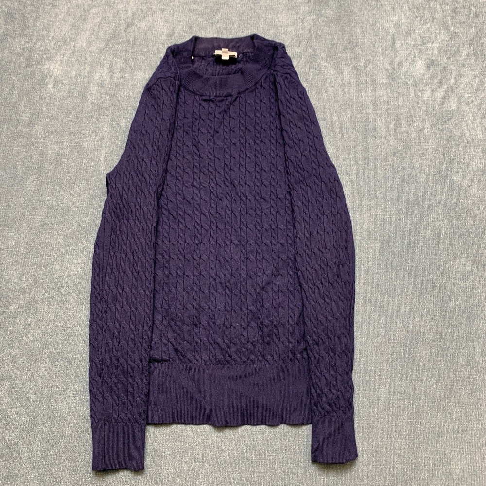 Cielo Cozy Sweater Womens Large Navy Blue Cable Knit Viscose Ribbed Mock Neck